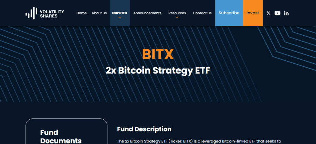Volatility Shares 2x Bitcoin Strategy ETF (BITX)