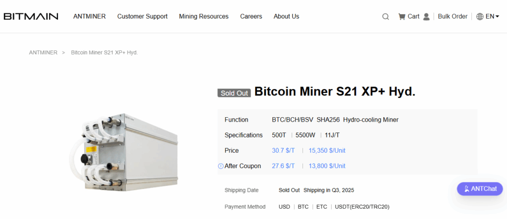 Bitmain Antminer S21 XP+ Hyd