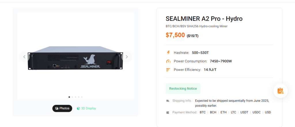 Bitdeer SealMiner A2 Pro Hyd