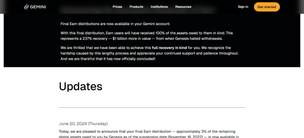 Gemini Earn + Balance